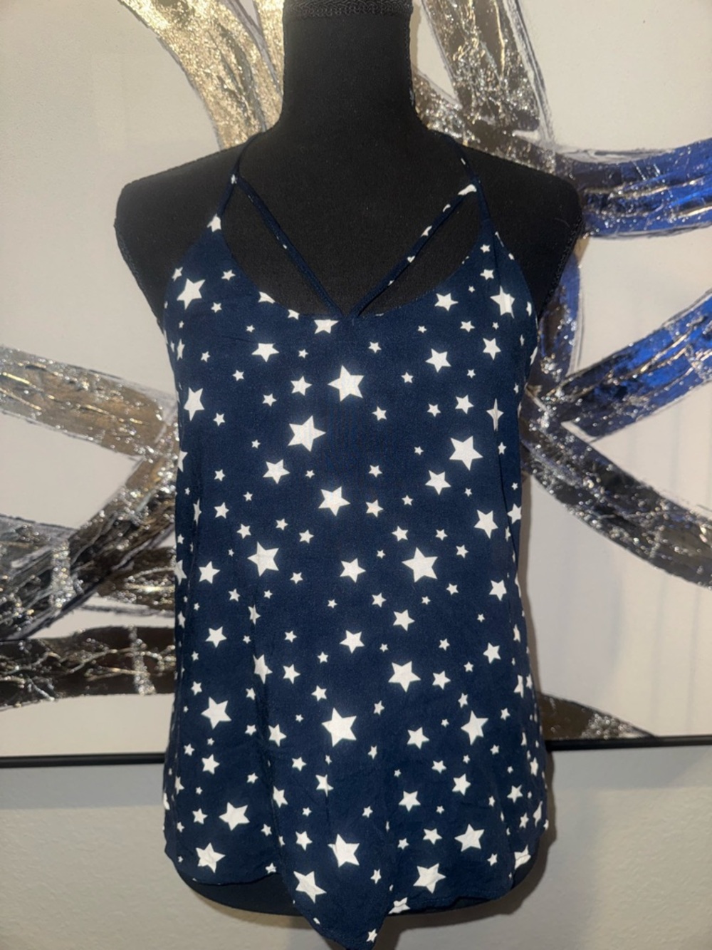 ⭐️ Navy Star Print Strappy Cami Top with Open Back